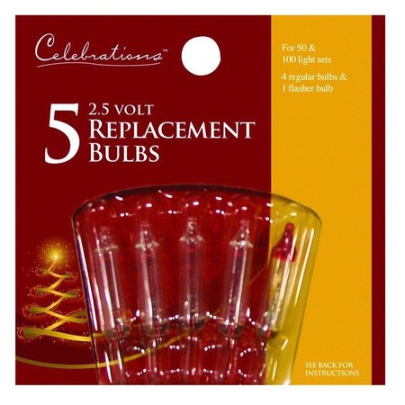 CELEBRATIONS Mini Clear/Warm White 5 ct Replacement Christmas Light Bulbs 1115-2-71